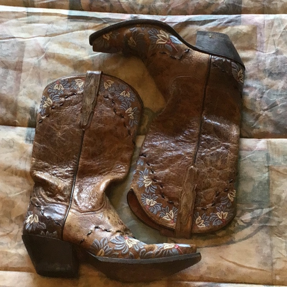 Dan Post Brown Embroidered Cowboy Boots